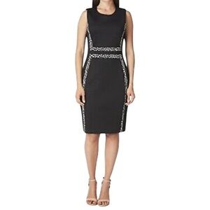 CALVIN KLEIN NWT Sleeveless Ponte ColorBlock Sheath Dress Black White Animal 8